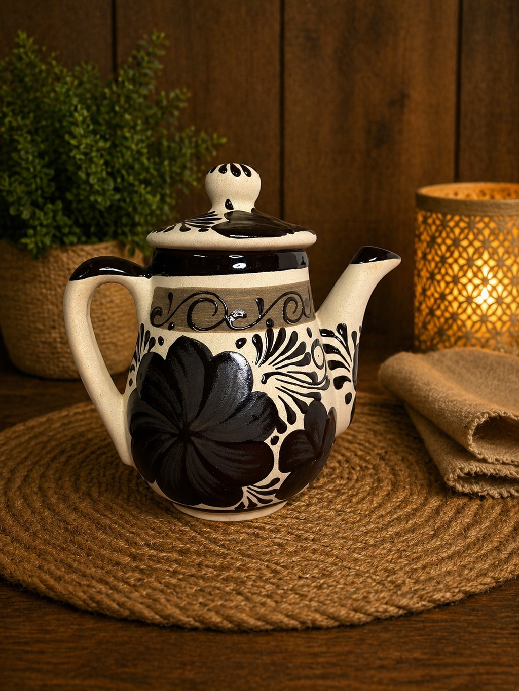 Brown Floral Teapot