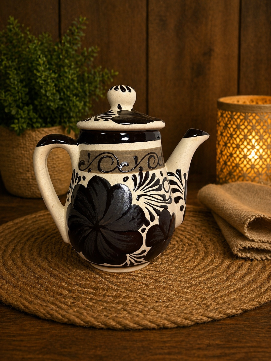 Brown Floral Teapot
