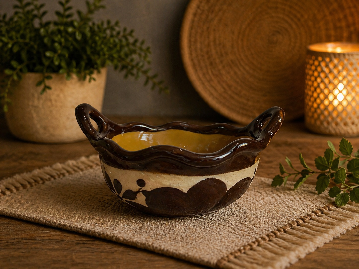 Brown Floral salsa bowl