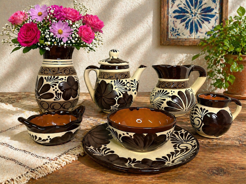 Brown Floral Pitcher