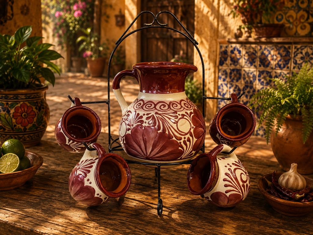 Wine Floral Pitcher Set
