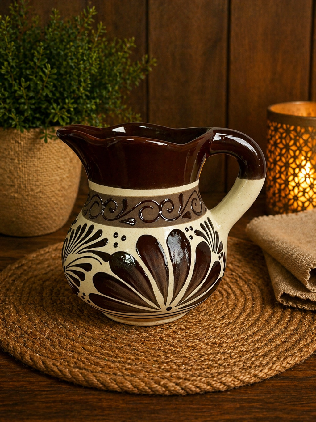 Brown Floral Pitcher
